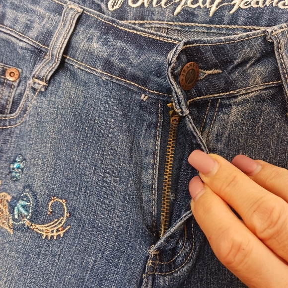 Vintage Denim Cropped Jeans Sz 4  Embroidered Embellished Beaded Acid Wash Boho - Picture 5 of 16